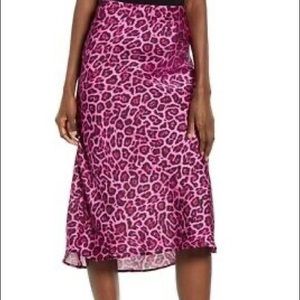 LEITH satin midi cheetah/leopard print skirt